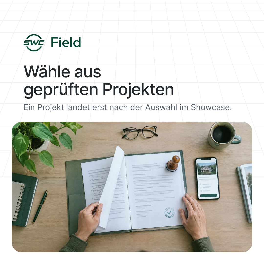 SWC Field: Wähle aus geprüften Projekten. Ein Projekt landet erst nach der Auswahl im Showcase.