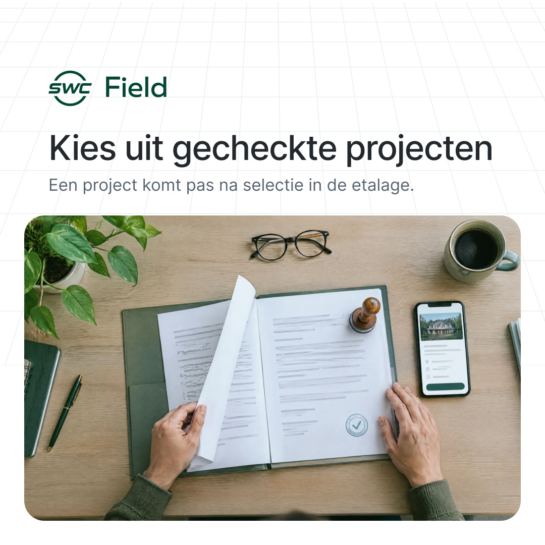 SWC Field: Kies uit gecheckte projecten. Een project komt pas na selectie in de etalage.