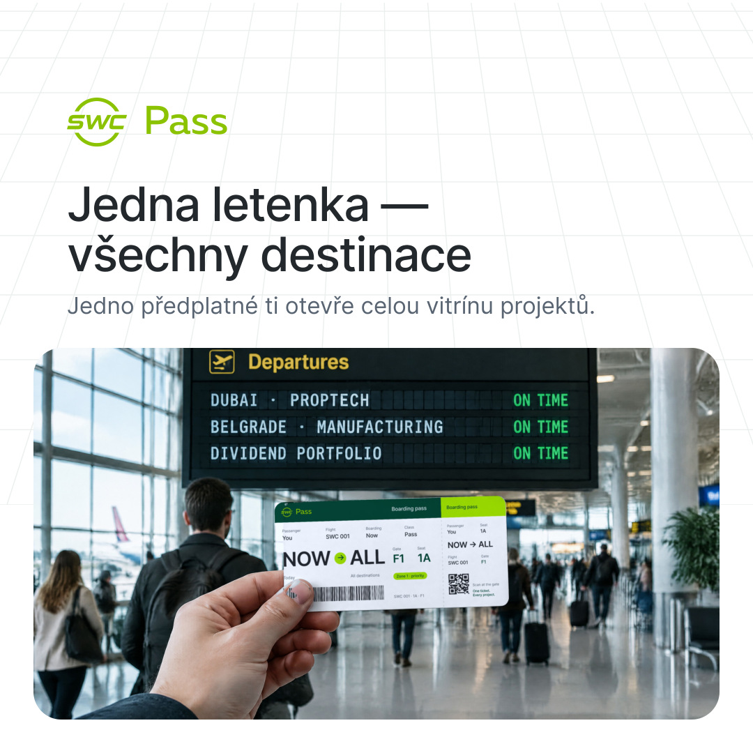 SWC Pass: Jedna letenka — všechny destinace. Jedno předplatné ti otevře celou vitrínu projektů.