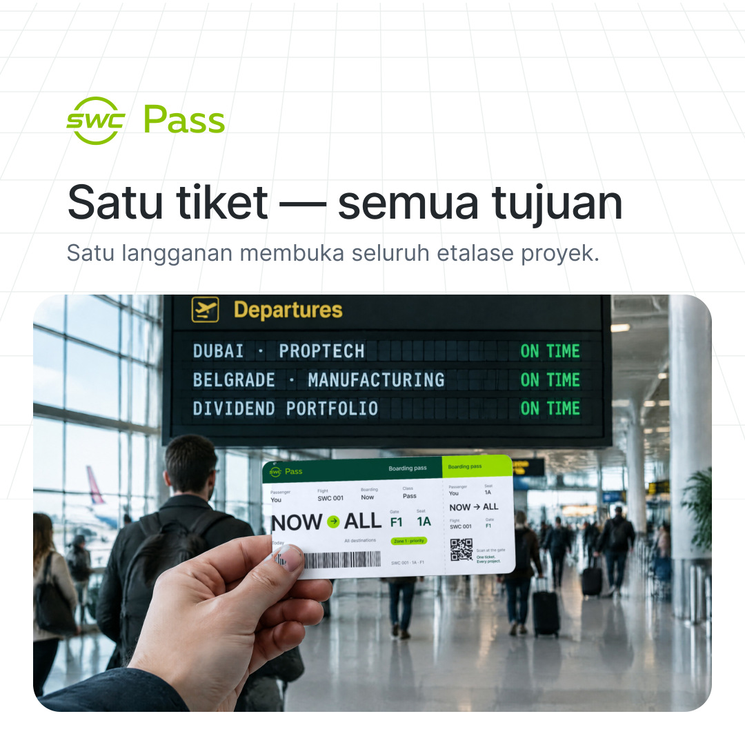 SWC Pass: Satu tiket — semua tujuan. Satu langganan membuka seluruh etalase proyek.
