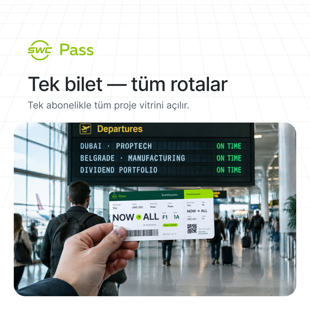 SWC Pass: Tek bilet — tüm rotalar. Tek abonelikle tüm proje vitrini açılır.