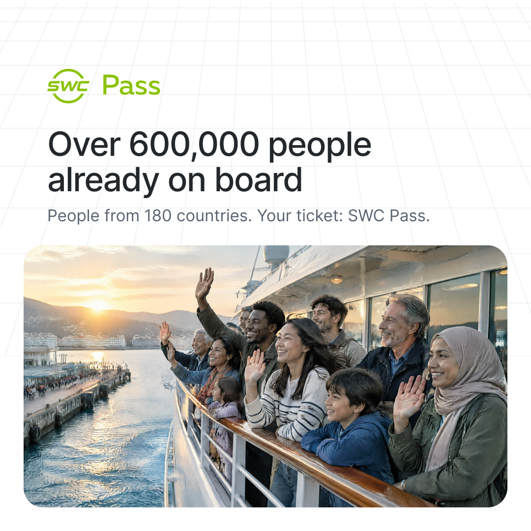 SWC Pass: Over 600,000 people already on board. People from 180 countries. Your ticket: SWC Pass.